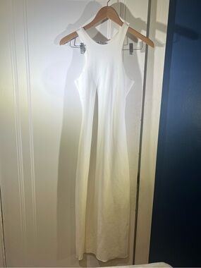 Zara White Ribbed Racerback Maxi Dress